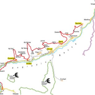 Mapa trasy Via Engadina dolním Engadinem