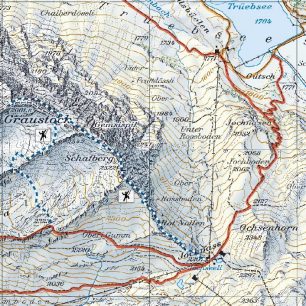 Mapa výstupu na Graustock, Engelberg, Švýcarsko.