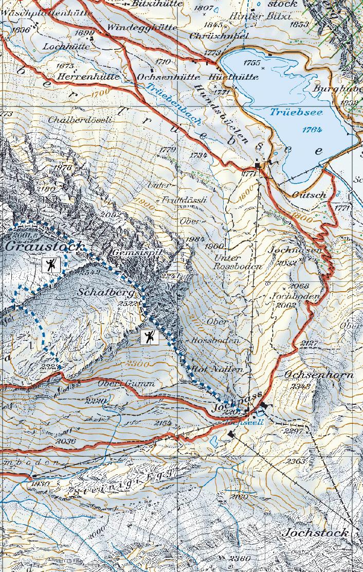 Mapa výstupu na Graustock, Engelberg, Švýcarsko.