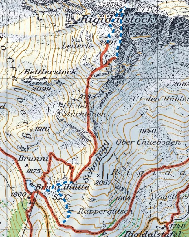 Mapa výstupu na Rigidalstock.