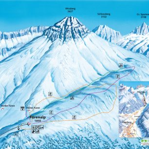 Plánek sněžnicové trasy na Furenalpu.