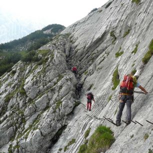 Spodní ferrata Hollental na Zugspitze- klíčové místo Brett