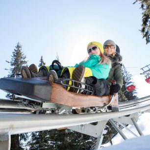 Na horské dráze Schneisenfeger, Seilbahn Komperdell Serfaus, Rakousko